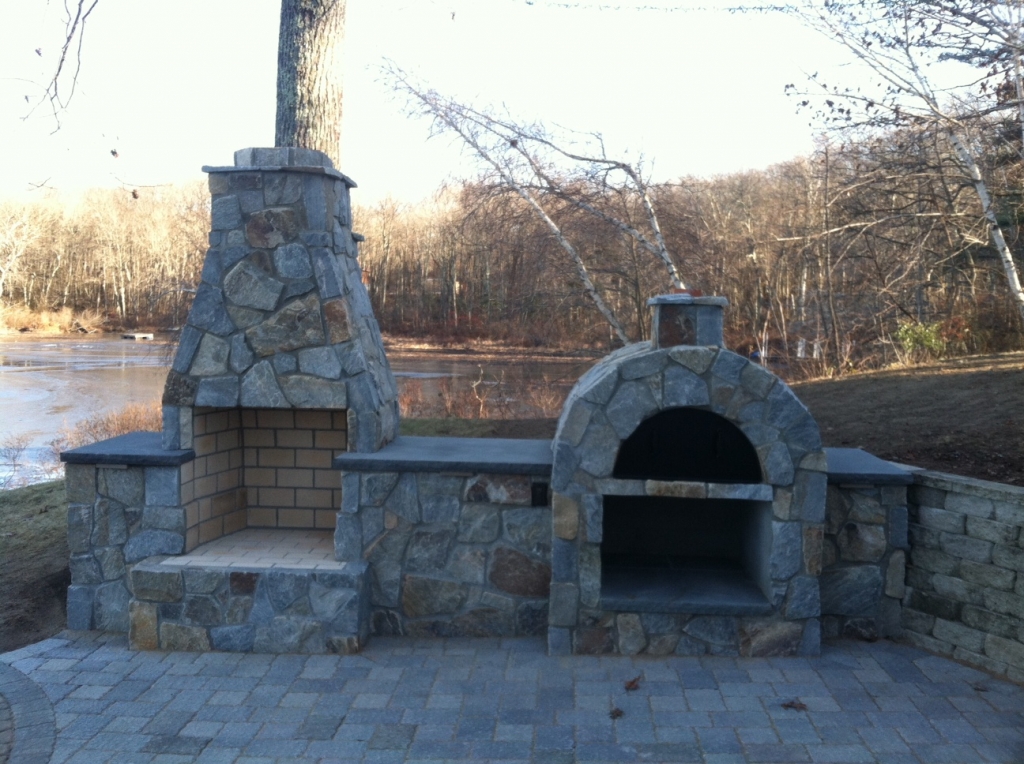 custom natural stone pizza oven and wood burning fireplace wales ma